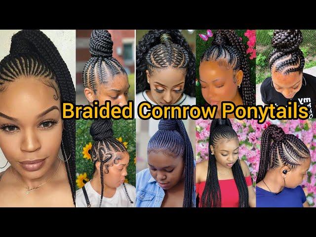 Classic Updo Cornrow Braids for Black women | Braided Ponytail Hairstyles | Stitch Braids Cornrows.