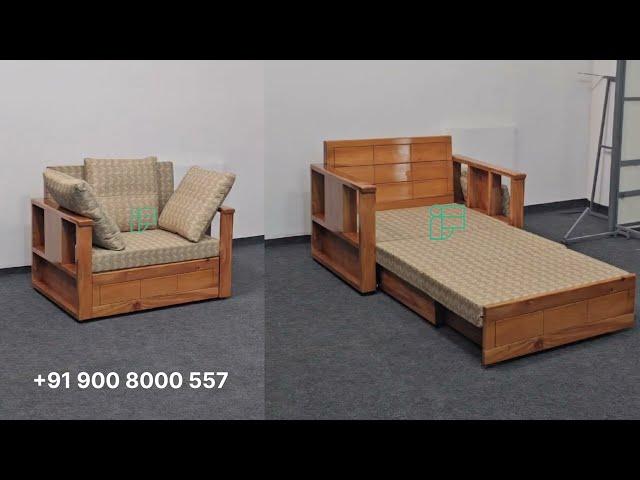 Sofa cum bed single size bed in natural solid wood