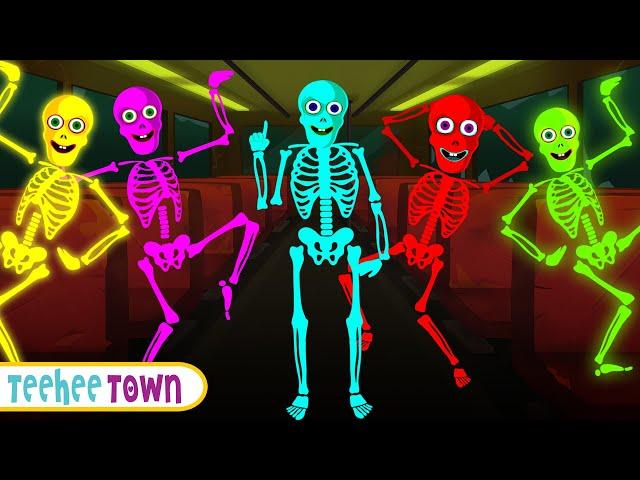 Wheels On The Bus With Five Skeletons + Spooky Scary Skeletons Songs By Teehee Town