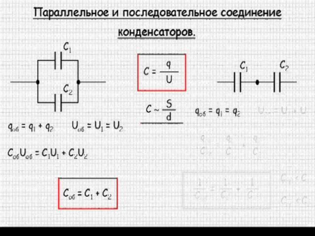 Параллельное и последовательное соединение конденсаторов