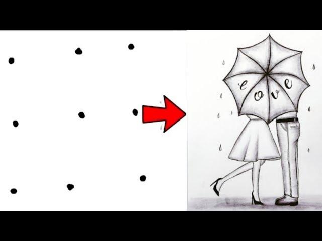 Drawing young loving couple with umbrella|| simple and easy Drawing | girl drawing |