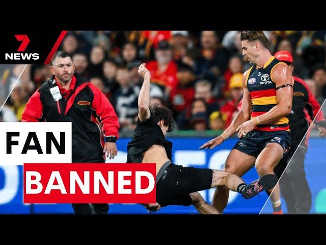 Adelaide Oval pitch invader banned after tackled by Crows players | 7 News Australia