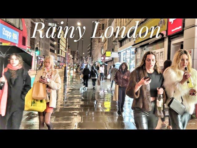 London Rain Walk. Piccadilly Circus, Oxford Street, Regent Street, London West End Rain Walk.