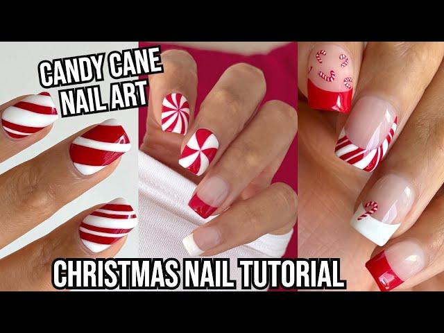 CHRISTMAS NAIL ART TUTORIAL 2024 , candy cane nail art designs , how to do Christmas nails