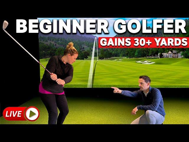 BEGINNER GOLFER improves strike and gains 30+ yards in LIVE GOLF LESSON