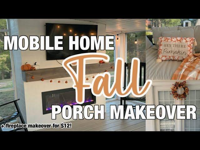 *NEW*  FALL MOBILE HOME PORCH MAKEOVER ON A BUDGET | outdoor fireplace makeover for $12!