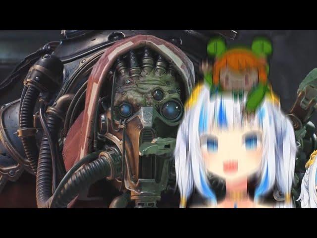 Gura doesn't like tech priests, gets jumpscared by one  [Hololive/clip]