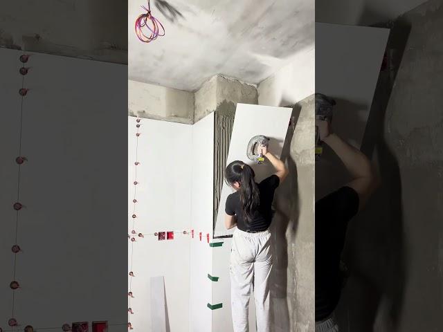 Asian bricklayer installs tiles P17 #diy #construction #tiles #shorts #bricklayer #tiling  #handmade