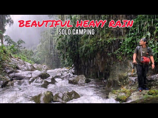 SOLO CAMPING HEAVY RAIN - AMAZING HIKING TROUGH THE FOREST - SPENDING TIME WITH RAIN - ASMR