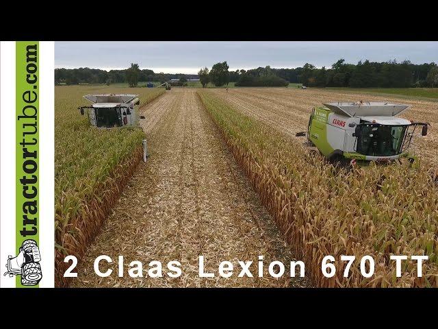 Mais dreschen 2016 - 2 Lohnunternehmer, 2 Claas Lexion 670 TT und eine Mühle