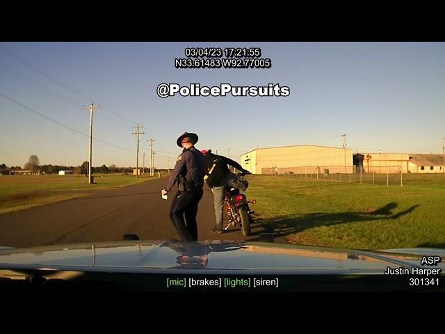 Honda Motorcycle has some tricks to escape the Arkansas State Police pursuit ...but is caught later!