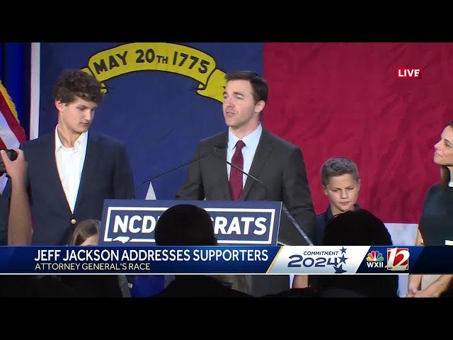 Attorney-general elect Jeff Jackson addresses supporters