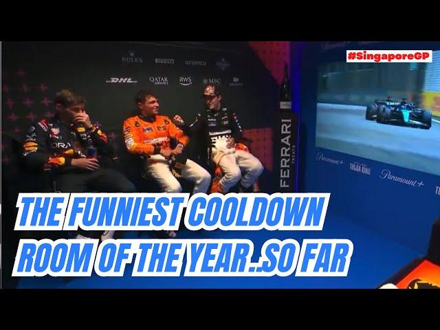 Verstappen, Oscar and Lando Laughing and Bantering each other in Singapore GP Cooldown Room