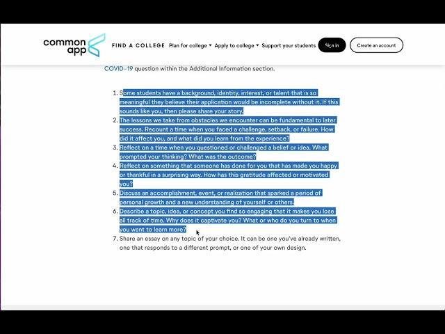 Create a Google Doc for your Common App prompts