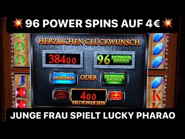 LUCKY PHARAO 4€ 96 POWER SPINS  Frau zockt   Merkur Magie Casino Spielothek Novoline Freispiele