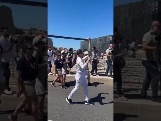 France Ukrainian gymnast Mariia Vysochanska carried the Olympic torch on the first day of the relay.