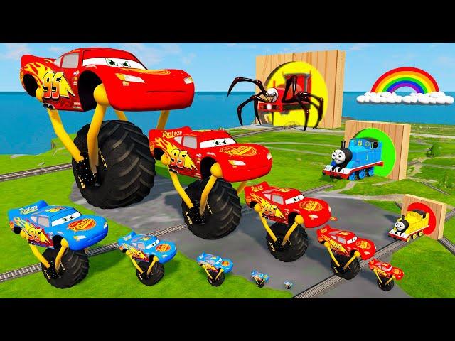 Big & Small One-Wheel Monster Truck Lightning McQueen vs Choo-Choo Charles vs Portal Trap | BeamNG