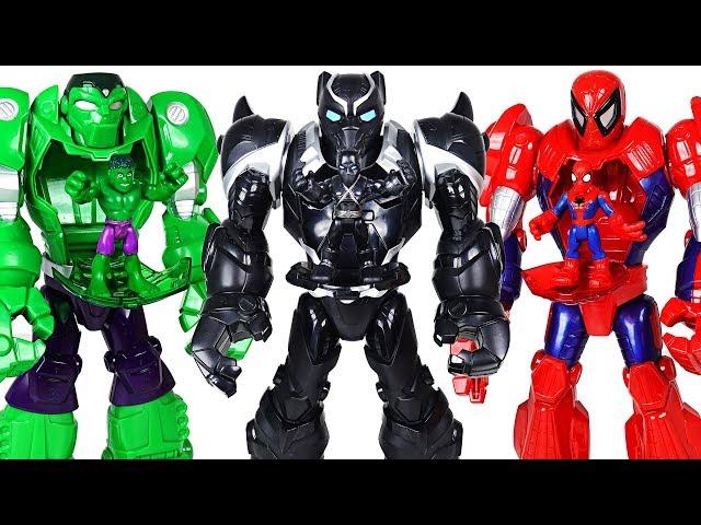 Black Panther Mech Crush the dinosaurs and help Hulk, Spider Man! - DuDuPopTOY