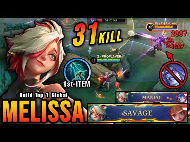 31 Kills + SAVAGE!! Melissa with New Item Sky Piercer (NEW META) - Build Top 1 Global Melissa ~ MLBB