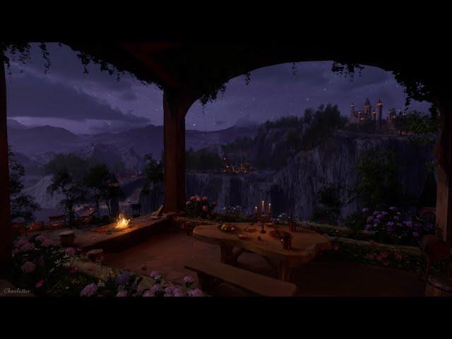 Calm Fantasy Medieval Night Ambience | Crackling Fire, Crickets, Owl Sounds, Calming Nature Sounds