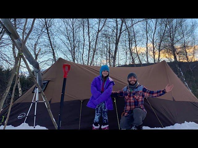 Luxe Twinpeak Overnighter with massive stove | Hot Tent Winter Camping with My Daughter