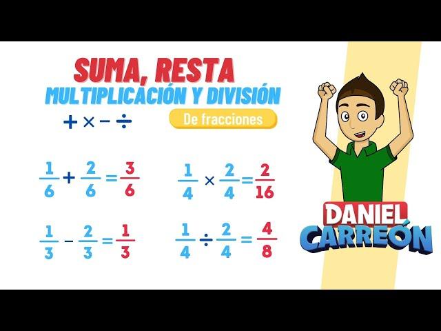 SUMA, RESTA, MULTIPLICACIÓN Y DIVISION DE FRACCIONES Super facil - Para principiantes.