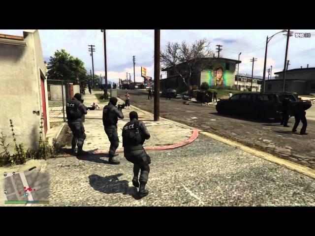 GTA 5 - MASSIVE GROVE STREET ACTION BATTLE!! 100+ PEDS!!