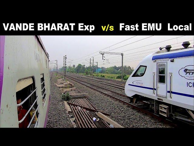 ‎️‍Dangerous TRAIN RACE : Vande Bharat Express v/s Fast EMU Train | Brutal Overtake & Parallel Run