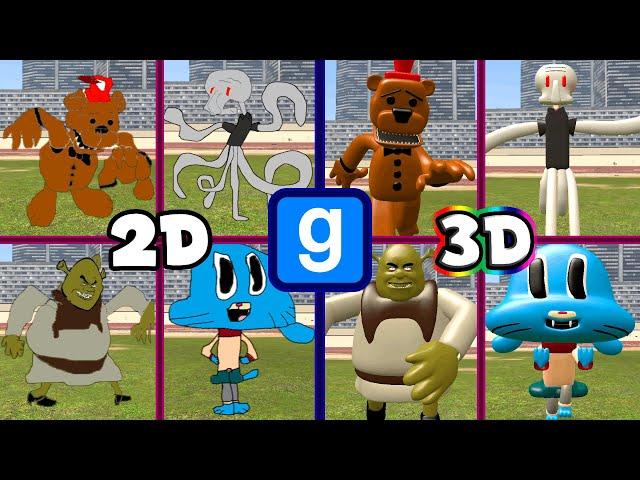 Gmod: 3D Vs 2D Memes Nextbots // Memes in 3D [Comparison] █ Garry's Mod █