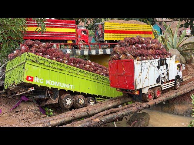 TRUK SAWIT MELINTANG di JEMBATAN‼️ gara-gara mengambil jalan PINTAS, truk HINO500 TRIBAL TERGULING