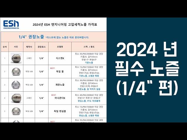 [고압세척노즐] 2024 필수 노즐 가격표 및 부가설명_1/4“ 편