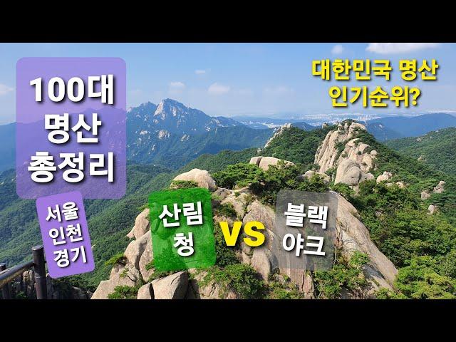 100대 명산 총정리 (서울 인천 경기 편) / 산림청 100대 명산 & 블랙야크 100대 명산 / 한국의 산하 인기 순위 / 이번 주말엔 어느 산으로 갈까?