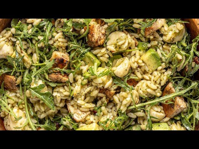 Pesto Orzo Pasta Salad with Balsamic Grilled Chicken