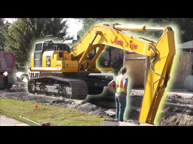 Storm Drain Pipe Installation Digging Deep Komatsu PC490 Heavy Machinery