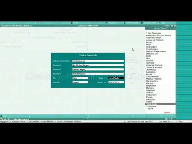 Tally Transport Module (CLOUD 9 Soft Technologies.com)