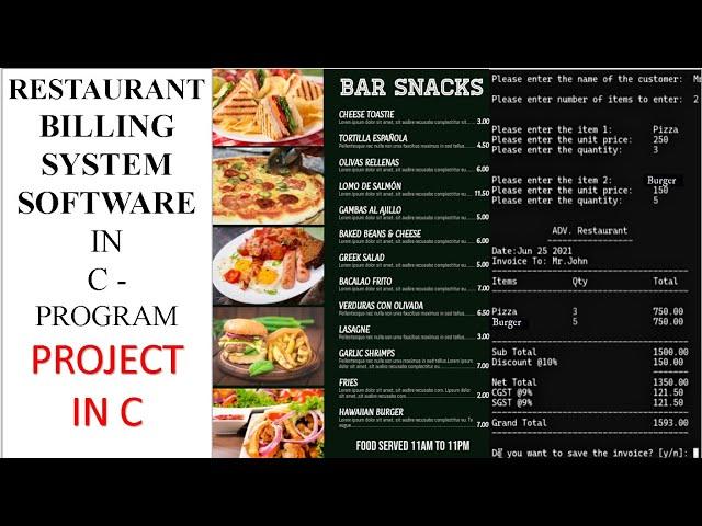 C PROGRAMMING PROJECT || RESTAURANT BILLING SOFTWARE IN C PROGRAMMING