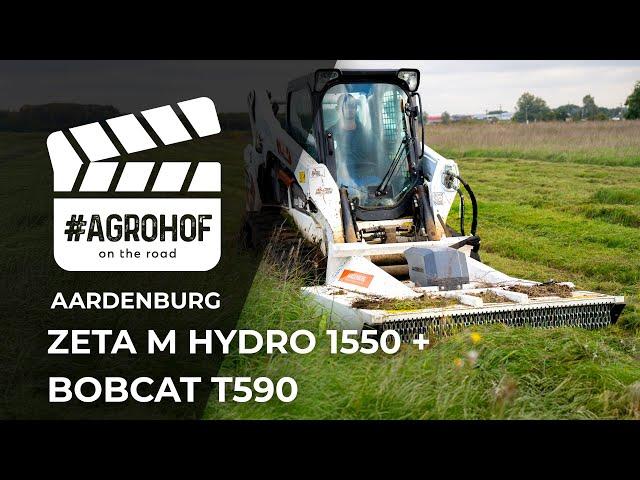 BOBCAT T590 munka közben egy AARDENBURG ZETA M 1550 HYDRO függőleges tengelyű hidrohajtású zúzóval