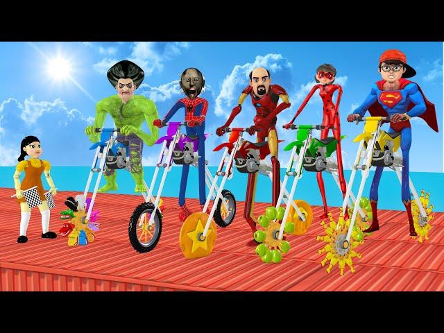 Scary Teacher 3D vs Squid Game Long Legg Superhero High Terrain Vehicle 5 Times Challenge