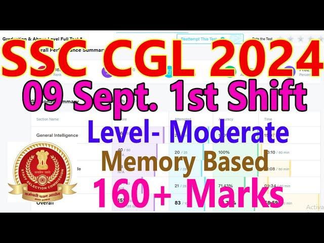 SSC CGL Memory Based Paper (Held on: 9th Sep 2024 Shift 1) | SSC CGL Tier 1 Exam Analysis 2024