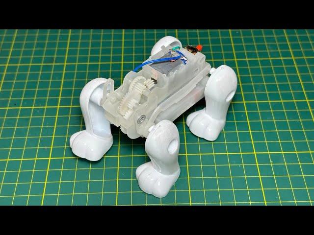 Quadruped Robot Dog with Realistic Walking Motion. Step-by-Step Assembly of a 4-Leg Mechanism