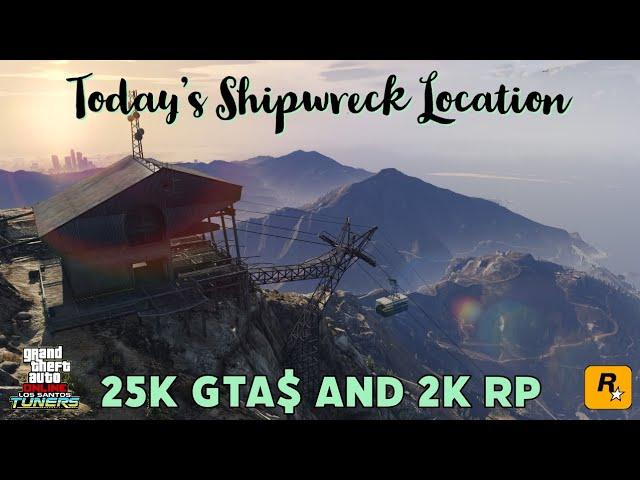 GTA: Online. • Daily Shipwreck location. • 6 April, 2024. • 25k GTA$ and 2k rp reward. • 