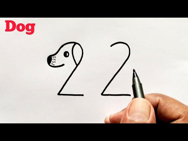 How to Draw Easy Dog From Number 22 | Number Drawing