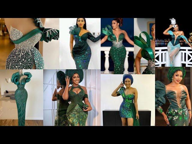 Latest2024 Trending Green Lace gown/Asoebi styles 4 Owanbe party/Best unique designs 4 cute ladies