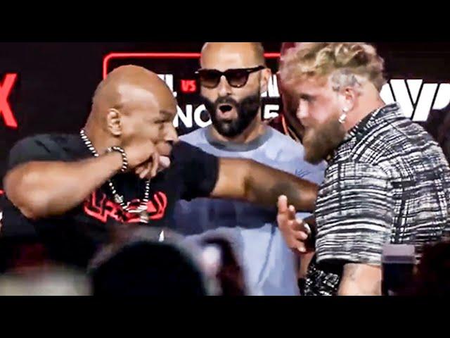 Mike Tyson SWINGS ON Jake Paul & NEARLY F*CKS HIM UP early at HEATED FACE OFF