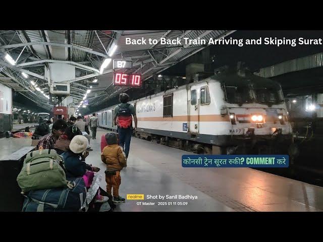 Back to Back Trains Arriving and Skiping At Surat in the Early Morning.