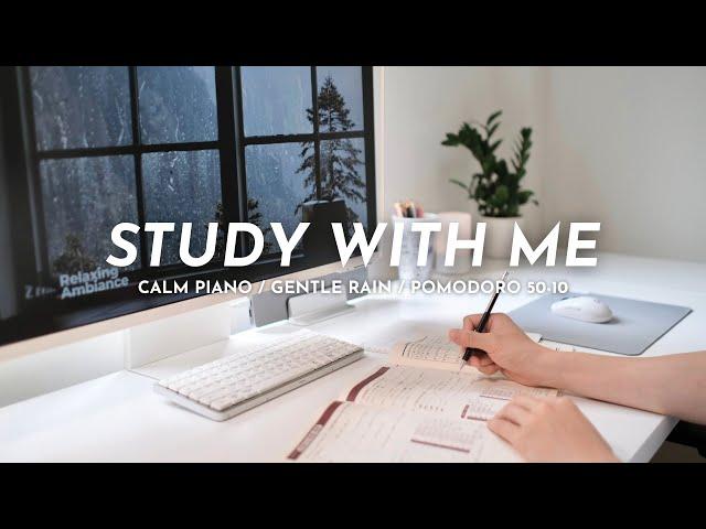 ️ 2-HOUR STUDY WITH ME |  Calm Piano, Gentle Rain | Pomodoro 50/10 | Japanese Study