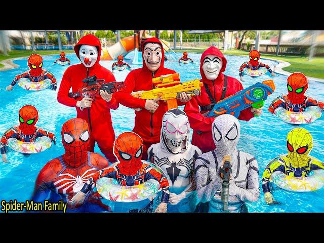 Siêu Nhân Nhện Tiêu Diệt Tên Cướp Tại Hồ Bơi Giải Cứu Con Tin || Spider-Man Family