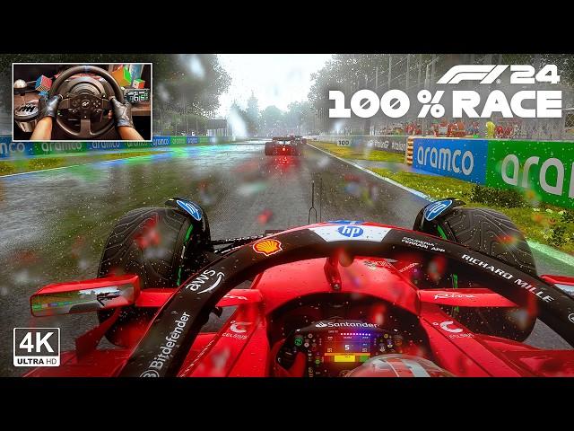 Charles Leclerc's Ferrari SF24 - F1 24 100 % Race Italian GP | Steering Wheel Gameplay