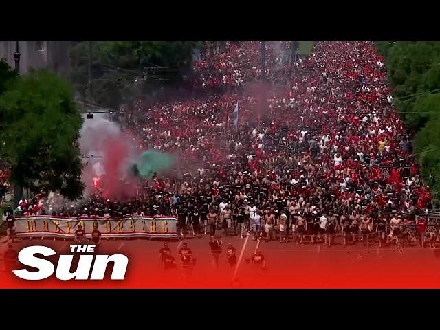 Thousands of football fans march to Hungary's Euro 2020 clash against France