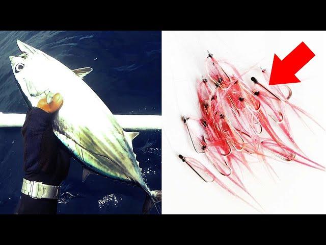 Amazing Traditional Fishing | How to Catch Skipjack Tuna using Multiple DIY Fishing Cloth Lures